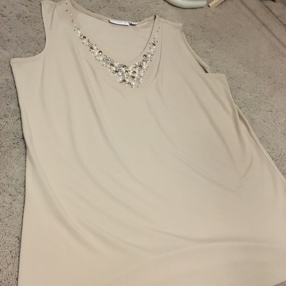 Tan Pearl Collared Tank Top